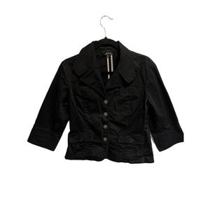RENUAR Collection Womens Suit Jacket Black Cotton Button Up 3/4 Sleeve Sz 8